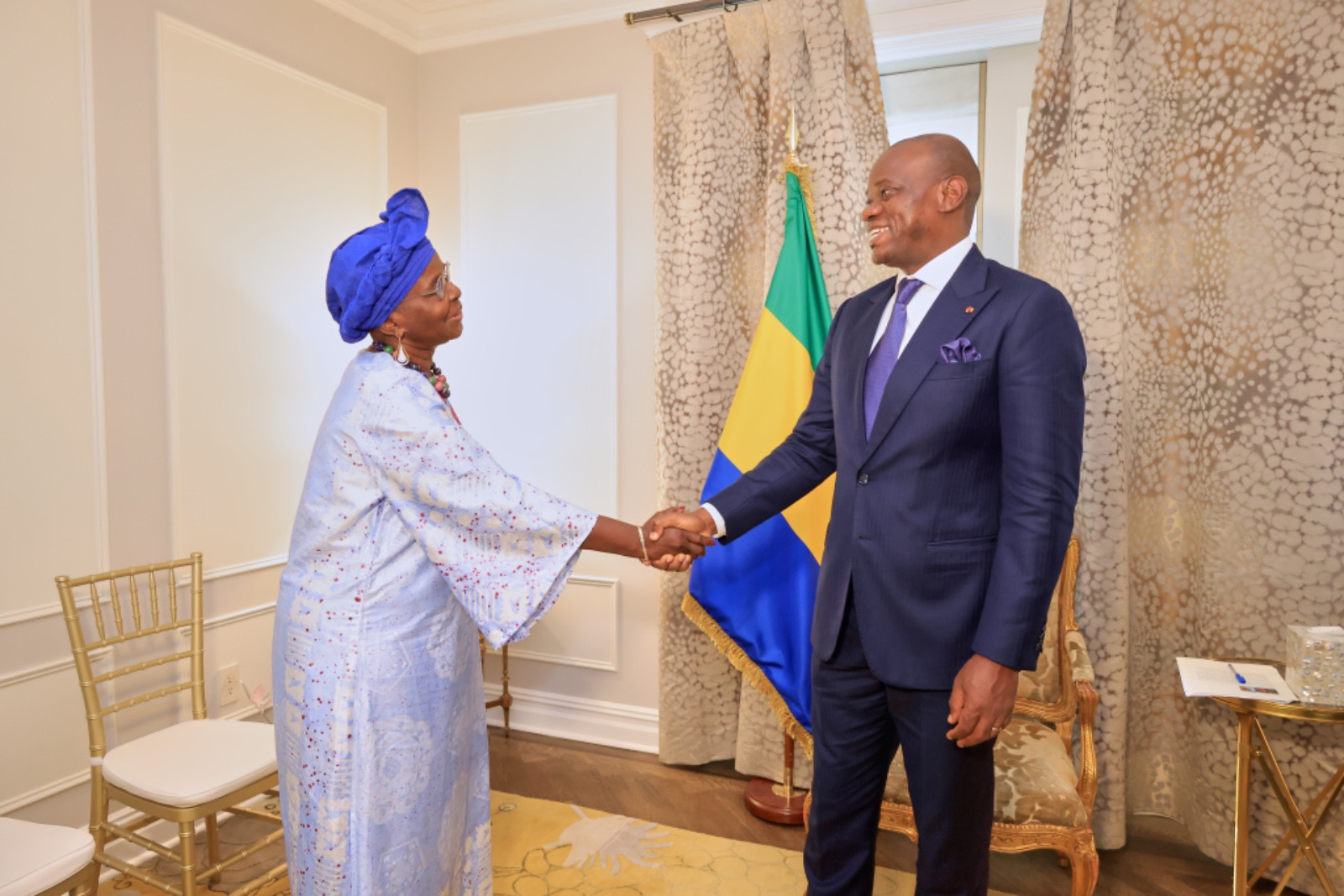 Le Président de la Transition, Président de la République, Chef de l’Etat, le Général Brice Clotaire Oligui Nguema, reçoit la Directrice du Secrétariat des Nations Unies pour les Forêts, Dr Juliette Biao